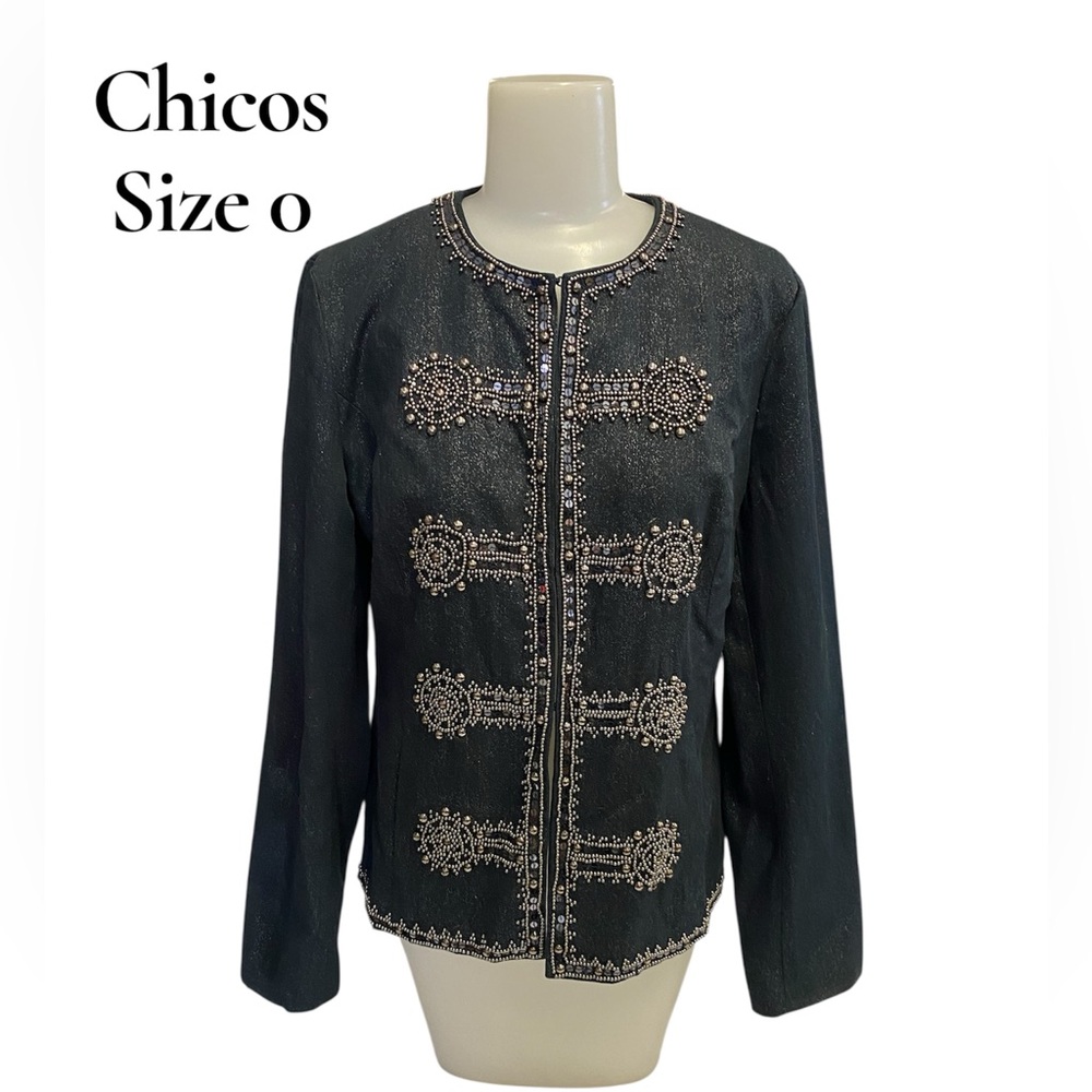 Chicos~Size 0~Black Metallic Jacket~Embellished‎